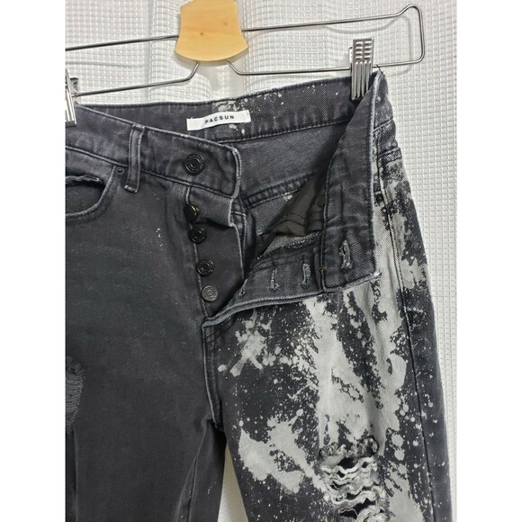 Pacsun High Rise Straight Black Destroyed Bleach Splatter Jeans Women's size 23 - Picture 3 of 4